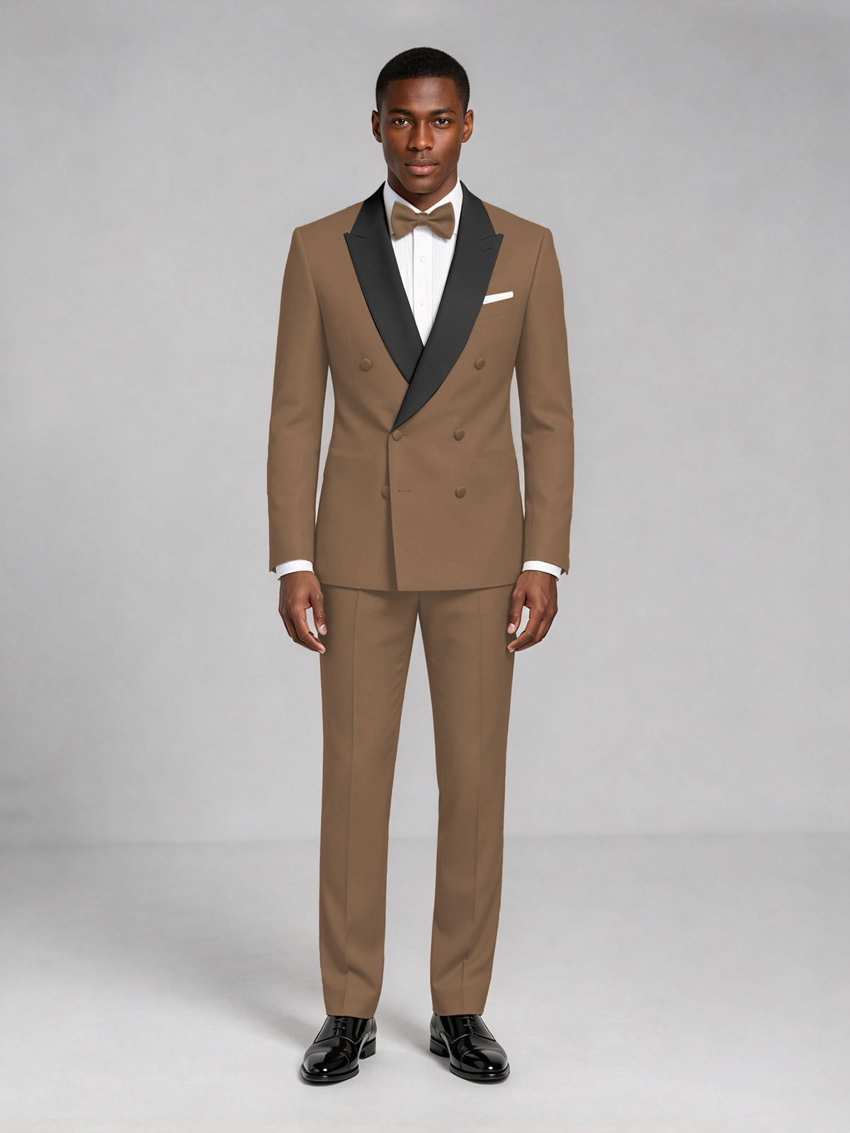 Men's Brown Double-Breasted Tuxedo Suit – Satin Shawl Lapel Brown-Tie Wedding & Gala 2-Piece Set - Brown