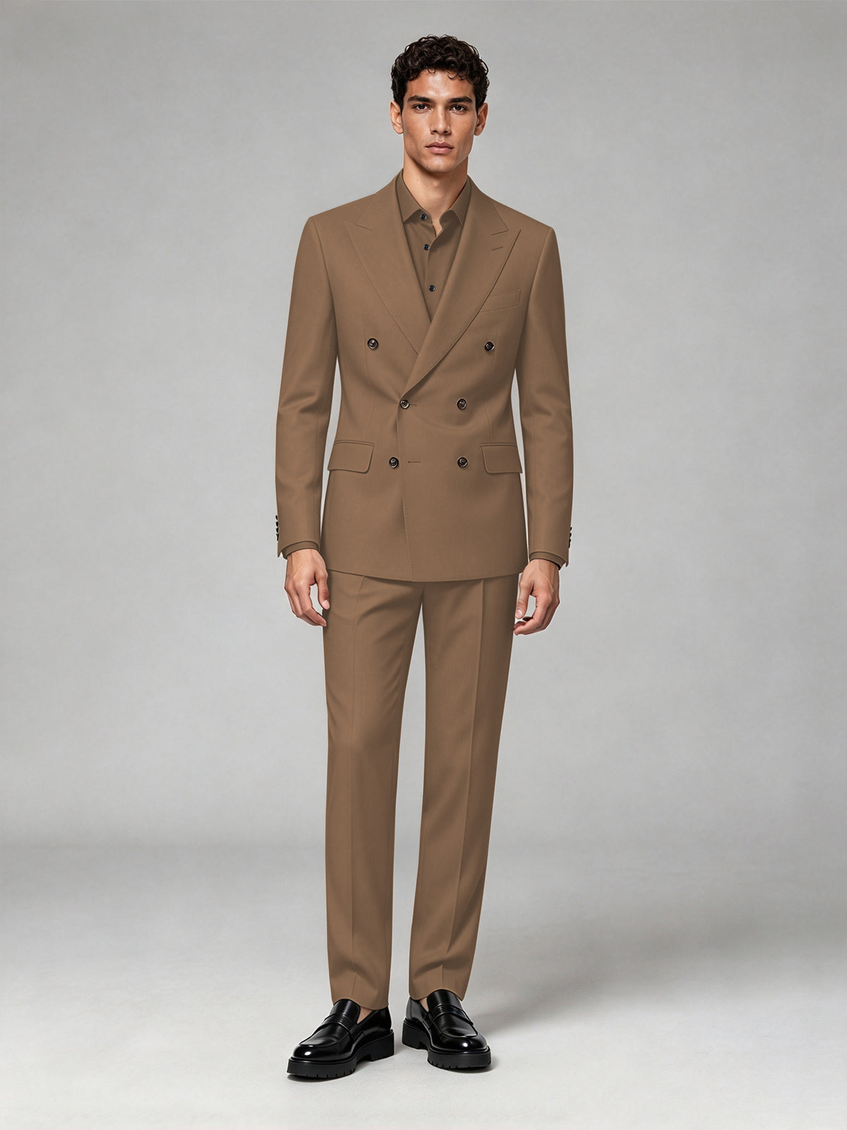 Savile Men's Brown Double-Breasted 2-Piece Suit Set – Blazer & Trousers - Brown
