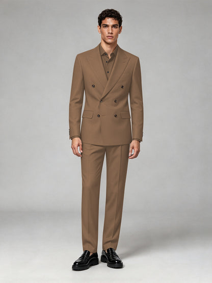 Savile Men's Brown Double-Breasted 2-Piece Suit Set – Blazer & Trousers - Brown
