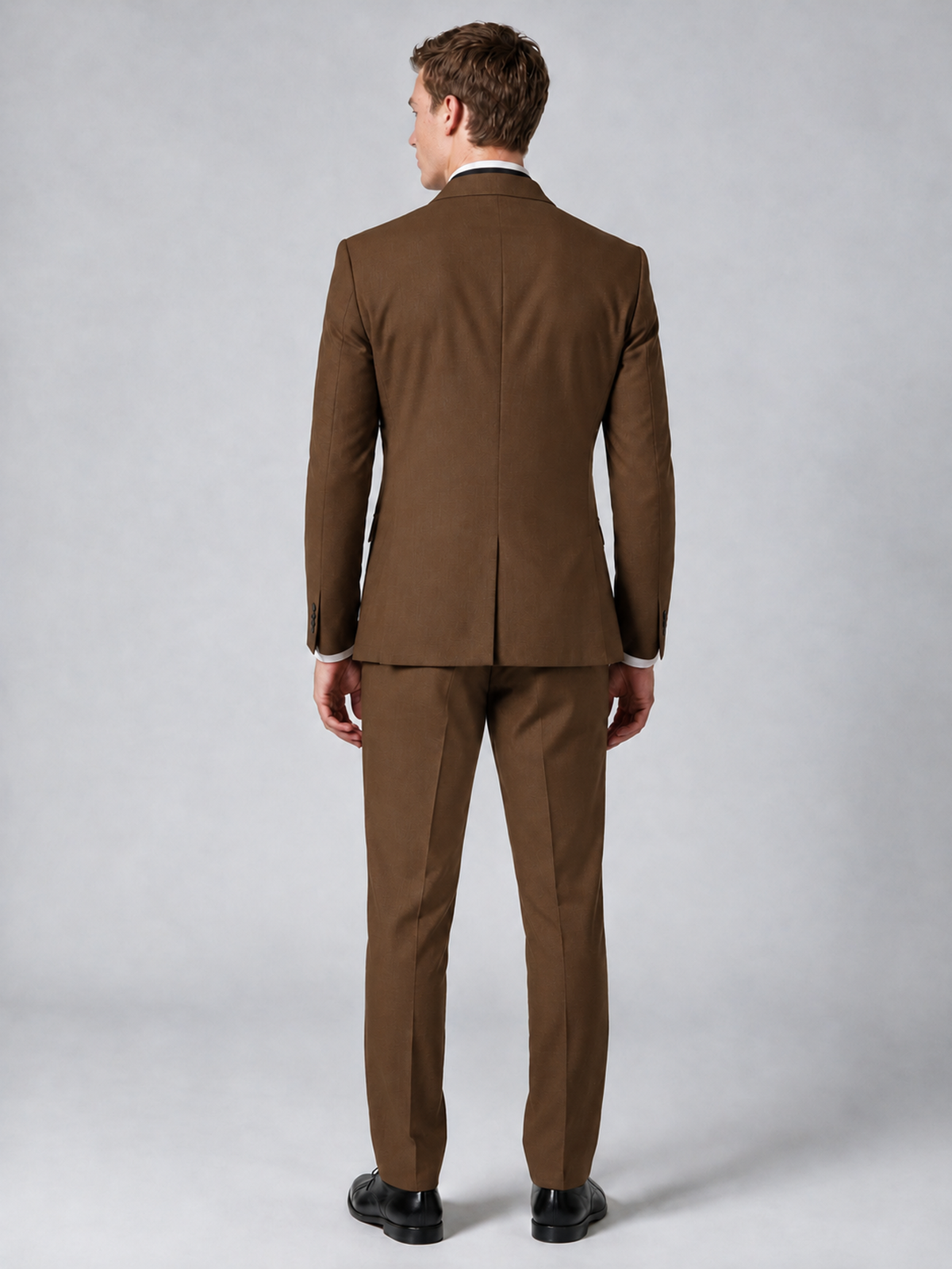 Savile Men's Brown Wrap Shawl Lapel 2-Piece Suit Set – Modern Jacket & Trousers - Brown - Brown_3