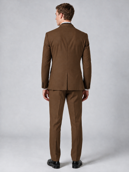 Savile Men's Brown Wrap Shawl Lapel 2-Piece Suit Set – Modern Jacket & Trousers - Brown - Brown_3