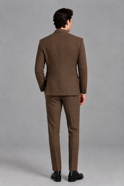 Savile Men's Brown Stand Collar Double Breasted Slim Fit 2-Piece Suit Set – Jacket & Trousers | Wedding Gala Formal - Brown