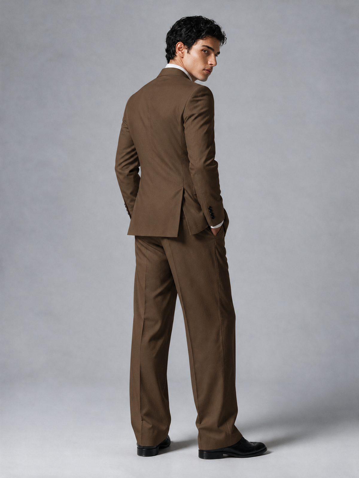 Savile Men's Brown Double-Breasted 2-Piece Suit Set – Peak Lapel Blazer & Pleated Wide-Leg Trousers - Brown - Brown_3