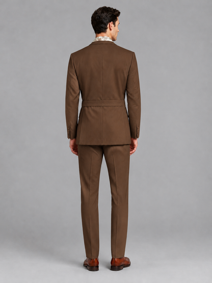 Savile Men's Brown Belted Wrap 2-Piece Suit – Peak Lapel Blazer & Tailored Trousers - SUC060 - Brown - Brown_3