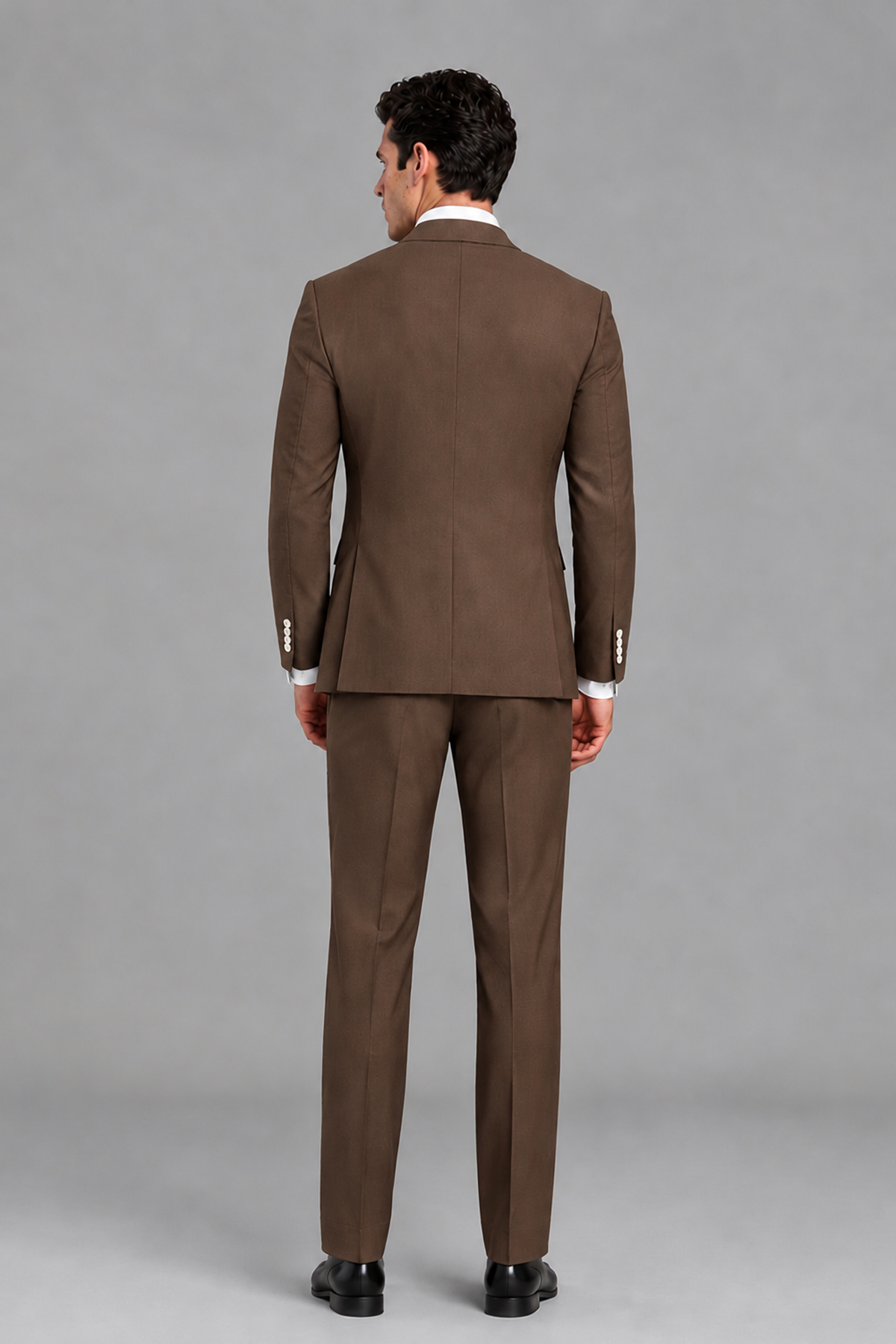 Savile Men's Modern Brown 2-Piece Wrap Suit Set – Peak Lapel Side-Button Blazer & Tailored Trousers - Brown - Brown_3