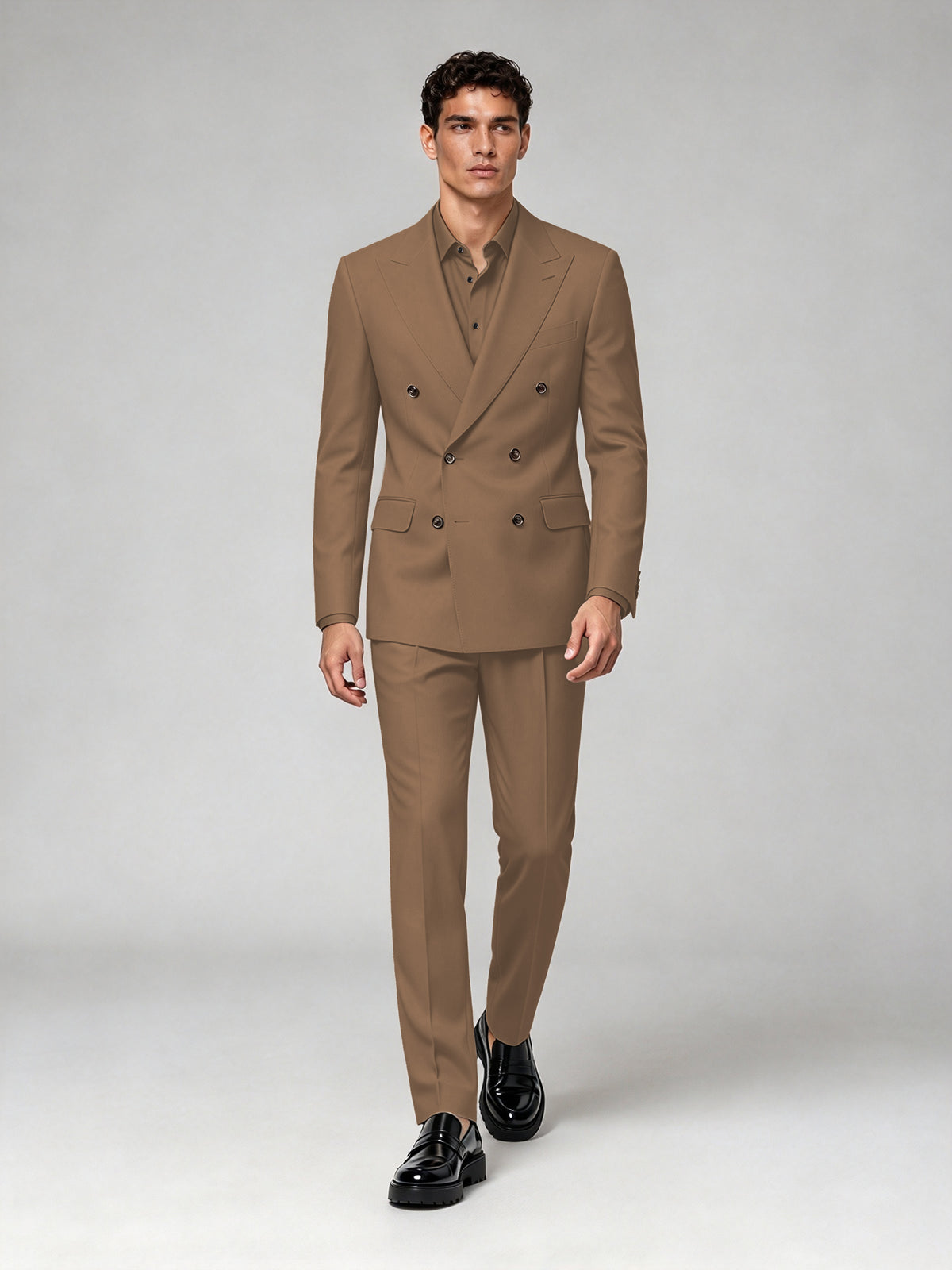 Savile Men's Brown Double-Breasted 2-Piece Suit Set – Blazer & Trousers - Brown