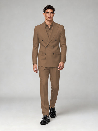 Savile Men's Brown Double-Breasted 2-Piece Suit Set – Blazer & Trousers - Brown