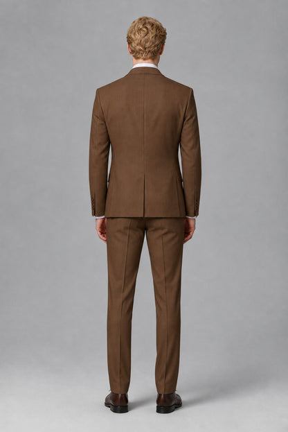 Savile Men's Brown Three-Piece Wedding Suit with Double-Breasted Waistcoat - Brown