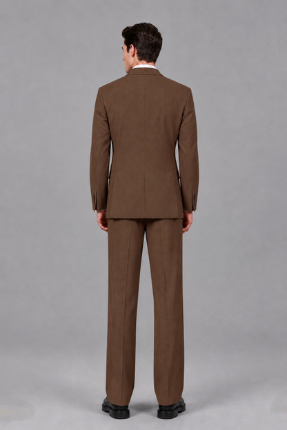 Savile Men's Brown Pleated 2-Piece Suit Set | Notch Lapel Blazer & Tailored Trousers - Brown - Brown_3