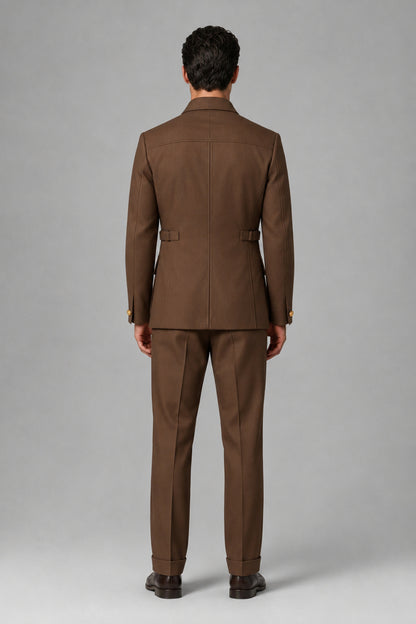 Savile Brown Safari Jacket & Trousers Two-Piece Men's Suit - Brown