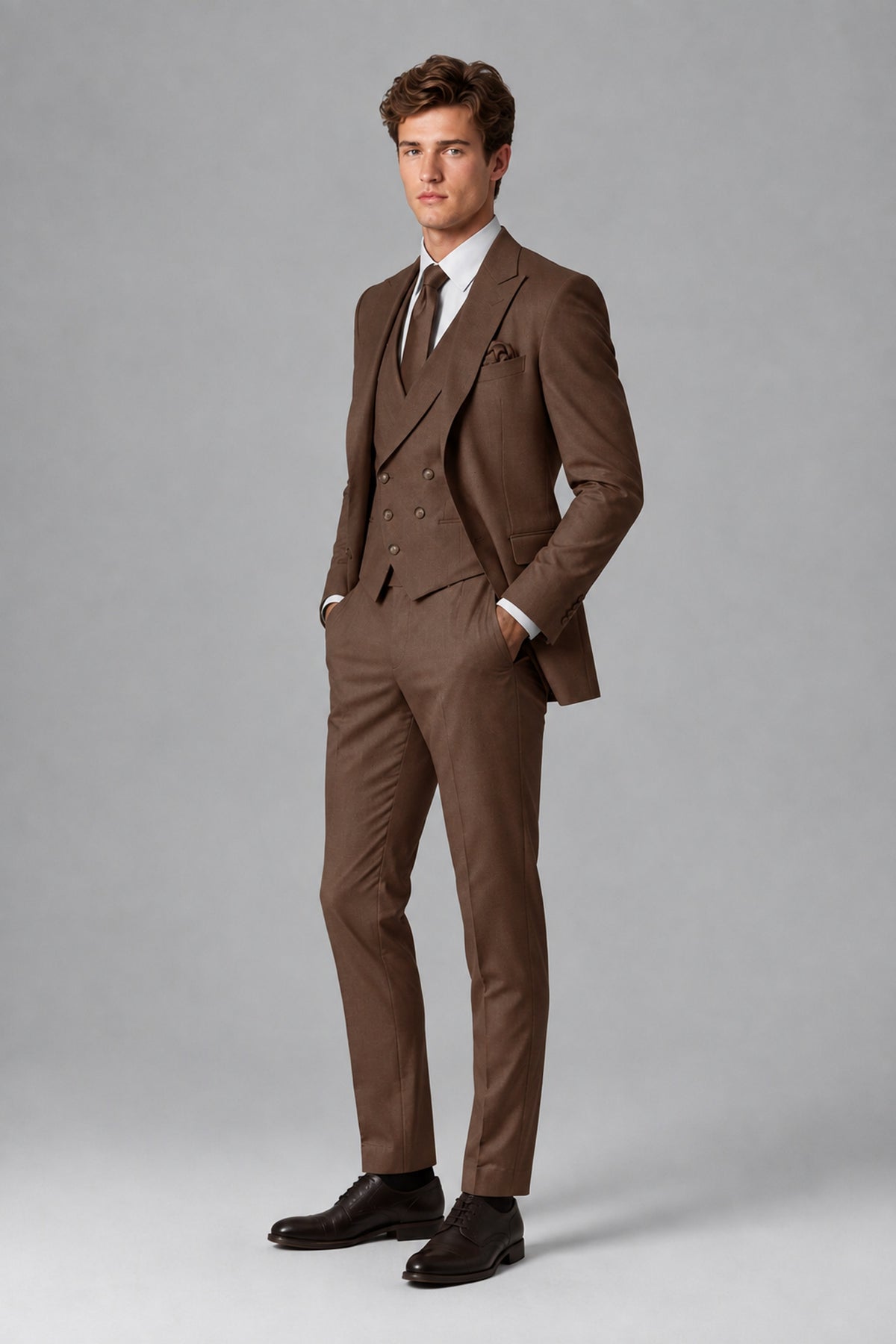 Savile Men's Dusty Brown 3-Piece Suit – Jacket, Vest & Trousers | QX0113 - Brown