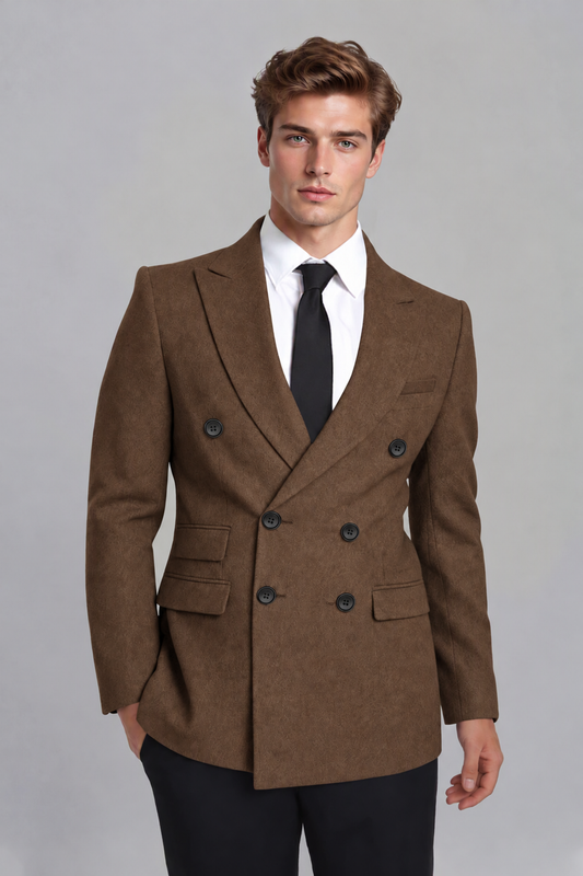 Savile Men's Brown Double-Breasted Peak Lapel Blazer - Brown