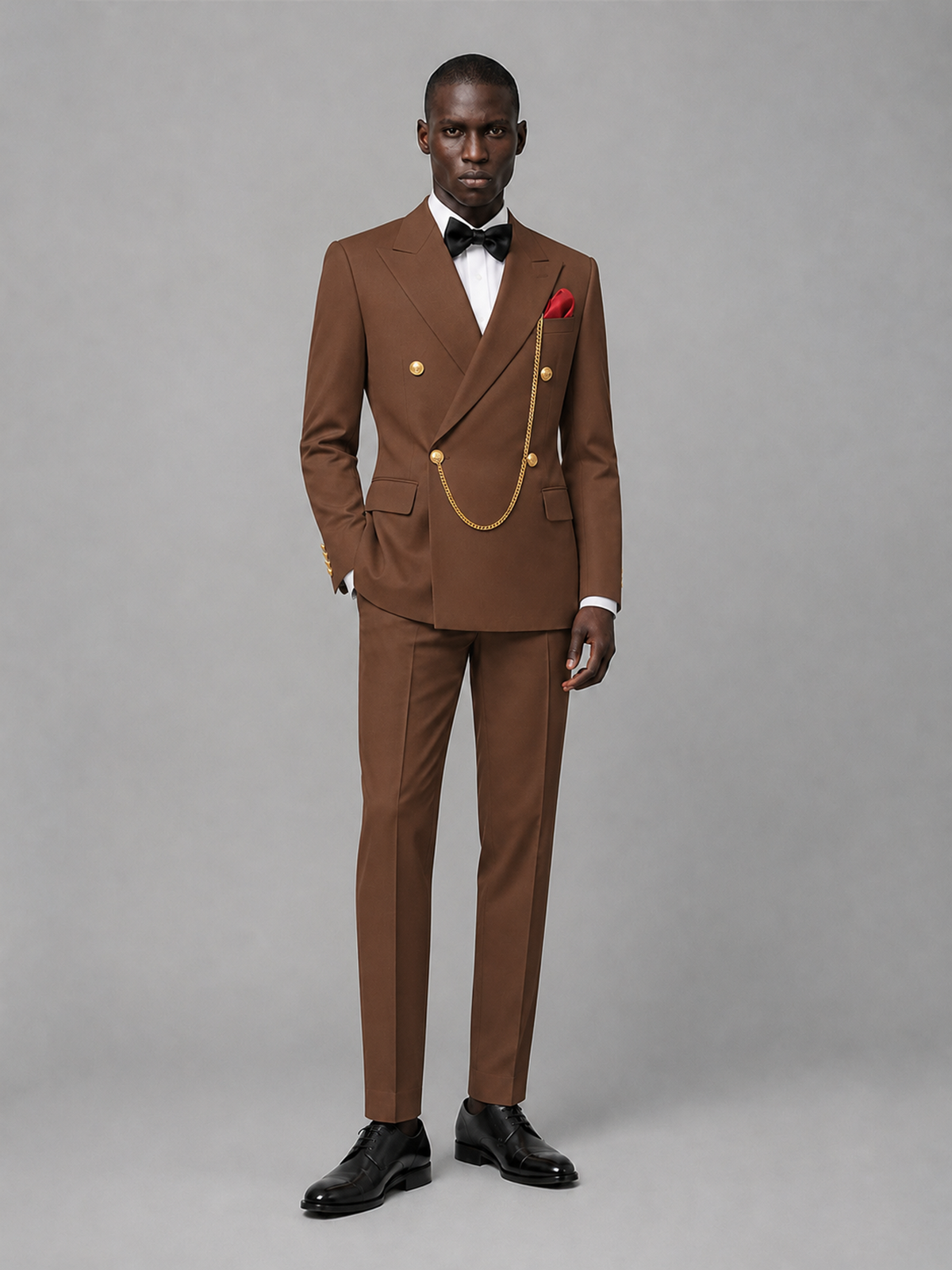 Men's Brown Double-Breasted 2-Piece Suit Set – Jacket & Trousers | Brown Chain - Brown