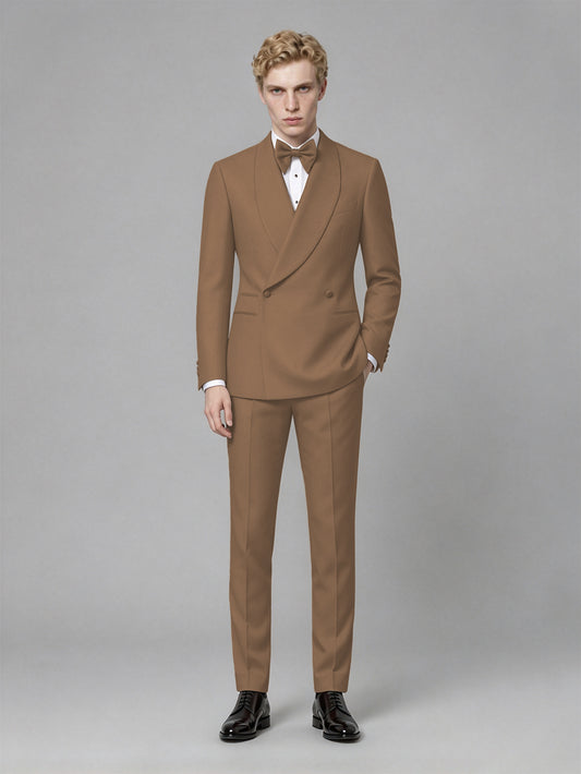 Men's Brown Single-Button Brown Satin Shawl Lapel Tuxedo Suit Set | Blazer & Trousers - Brown