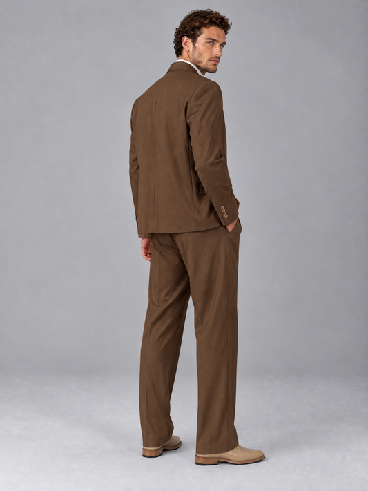 Savile Brown Beige Double-Breasted 2-Piece Suit with Peak Lapel - Brown