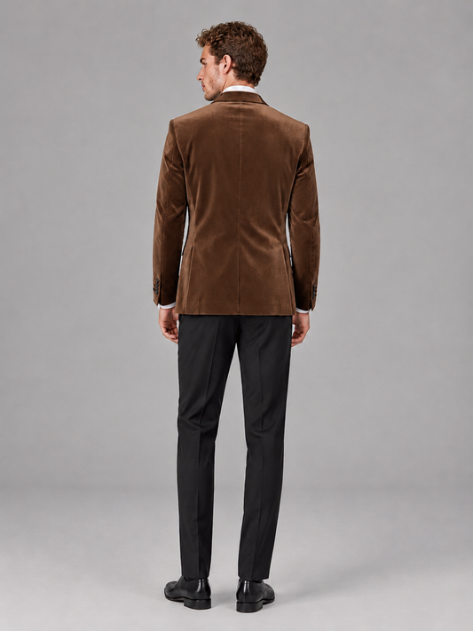 Savile Men's Brown Velvet Peak Lapel 2-Piece Tuxedo Suit Set | Jacket & Trousers - Brown