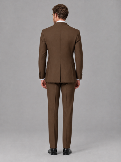 Savile Men's Brown Velvet Shawl Lapel Tuxedo Suit – Modern Side-Buckle Dinner Jacket & Trousers 2-Piece Set - Brown