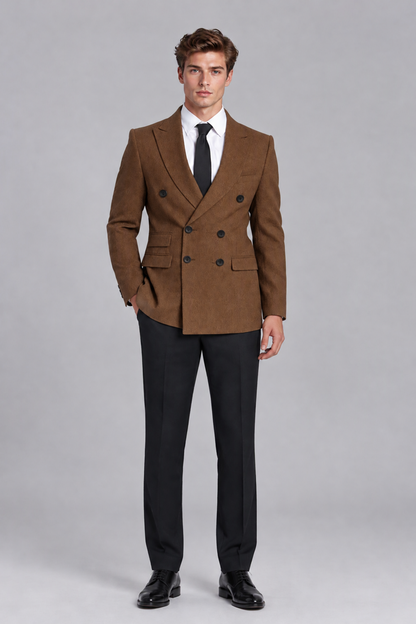 Savile Men's Brown Double-Breasted Peak Lapel Blazer - Brown