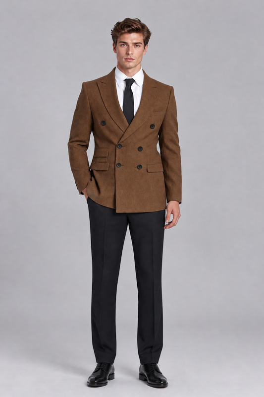 Savile Men's Brown Double-Breasted Peak Lapel Blazer - Brown