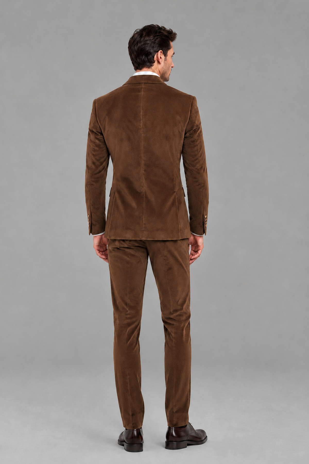 Savile Men's Brown Velvet Double-Breasted 2-Piece Suit Set | Peak Lapel Blazer & Trousers - Brown