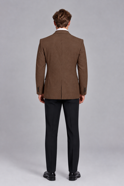 Savile Men's Brown Double-Breasted Peak Lapel Blazer - Brown