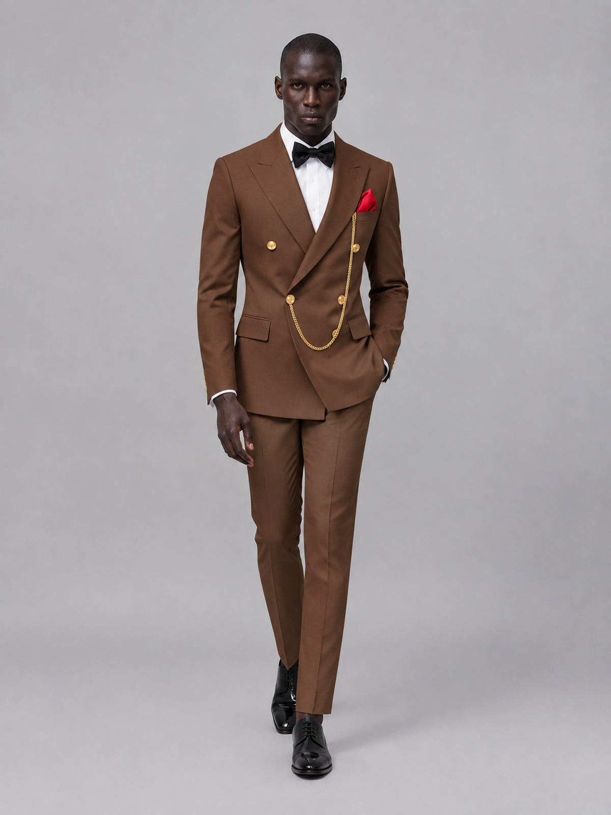 Men's Brown Double-Breasted 2-Piece Suit Set – Jacket & Trousers | Brown Chain - Brown