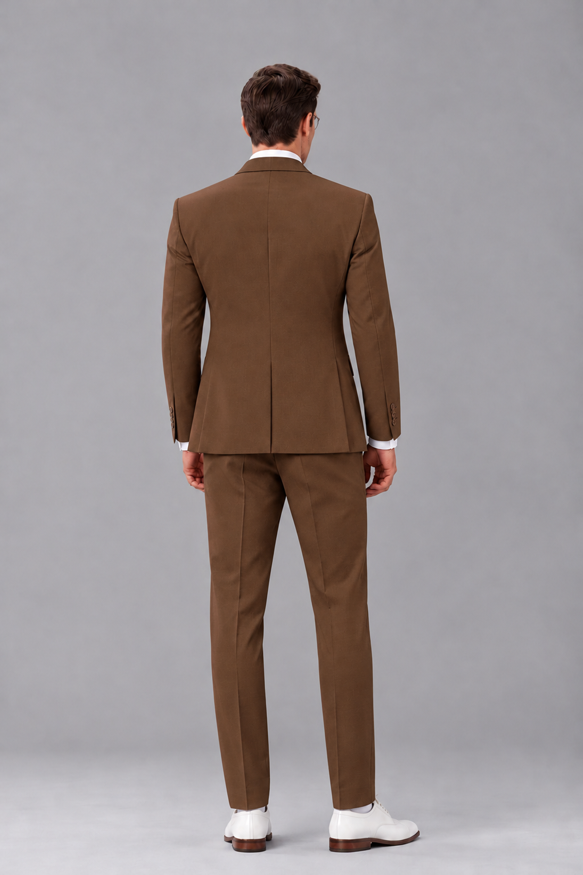 Savile Brown 3-Piece Suit with Notch Lapel & Chain Vest - Brown