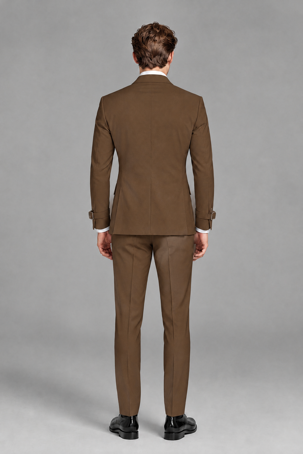 Savile Men's Brown Buckle-Closure 2-Piece Suit Set | Peak Lapel Blazer & Trousers - Brown