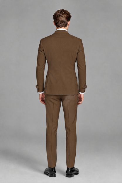 Savile Men's Brown Buckle-Closure 2-Piece Suit Set | Peak Lapel Blazer & Trousers - Brown