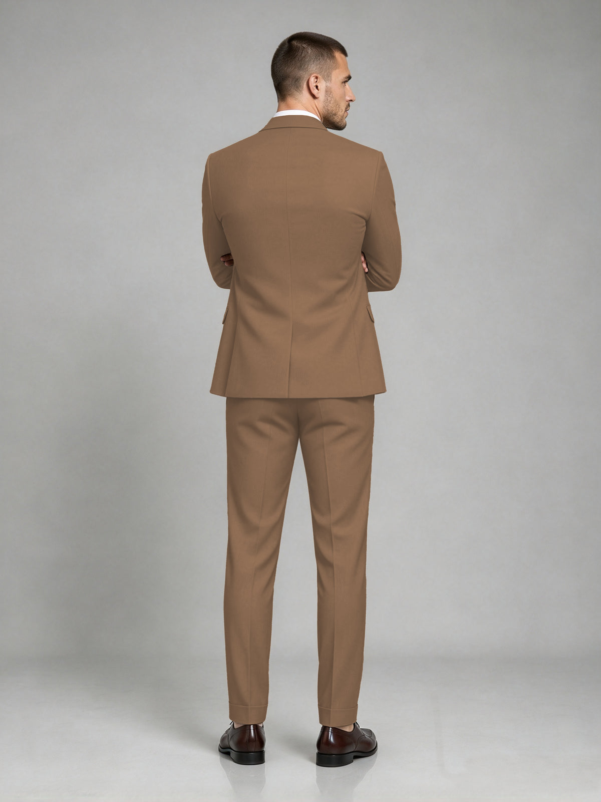 Savile Men's Dark Brown Wool-Blend 2-Piece Suit Set – Two-Button Notch Lapel Slim-Fit Blazer & Turn-Up Trousers - Brown - Brown
