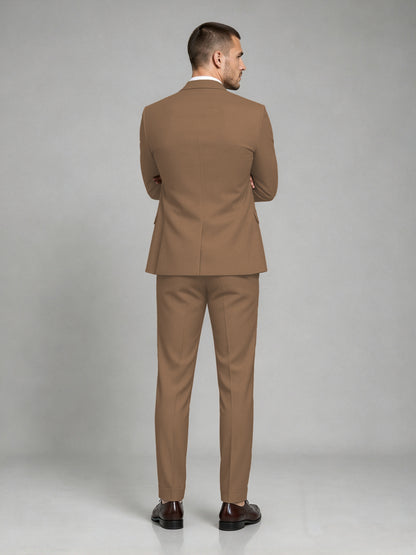 Savile Men's Dark Brown Wool-Blend 2-Piece Suit Set – Two-Button Notch Lapel Slim-Fit Blazer & Turn-Up Trousers - Brown - Brown