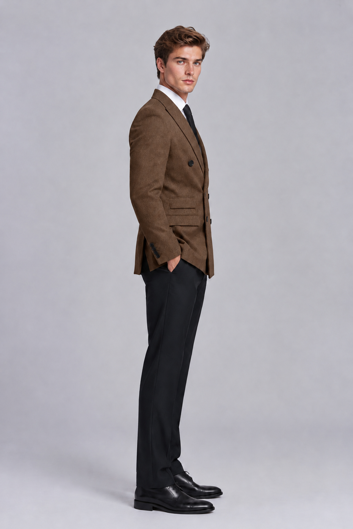 Savile Men's Brown Double-Breasted Peak Lapel Blazer - Brown