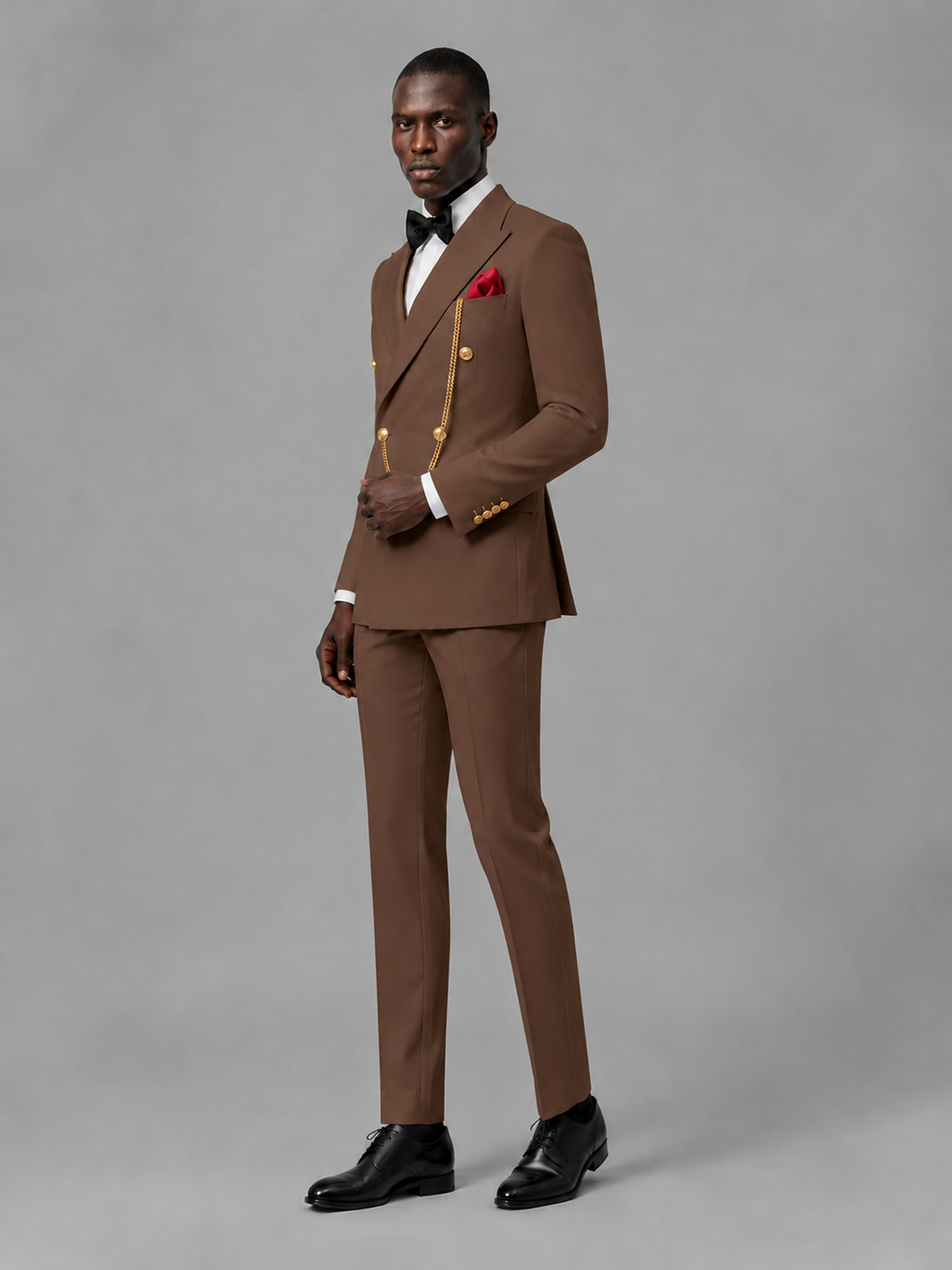 Men's Brown Double-Breasted 2-Piece Suit Set – Jacket & Trousers | Brown Chain - Brown