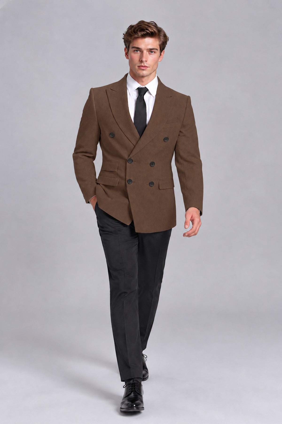 Savile Men's Brown Double-Breasted Peak Lapel Blazer - Brown