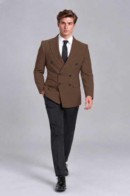 Savile Men's Brown Double-Breasted Peak Lapel Blazer - Brown