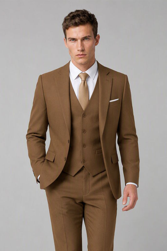 Men's Brown 3-Piece Slim Fit Suit - Upper Body Front | Savile AA0002