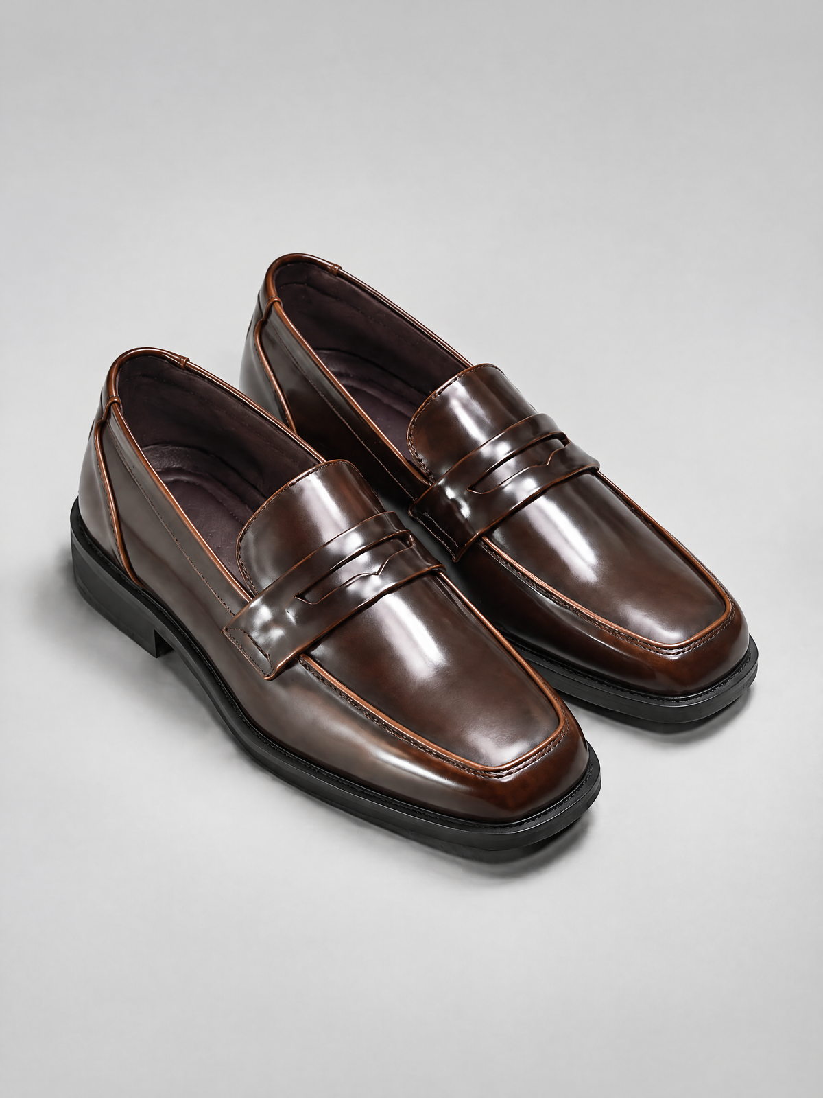 Savile PL0019 Men's Glazed Brown Leather Penny Loafers - Pair Studio Angled View