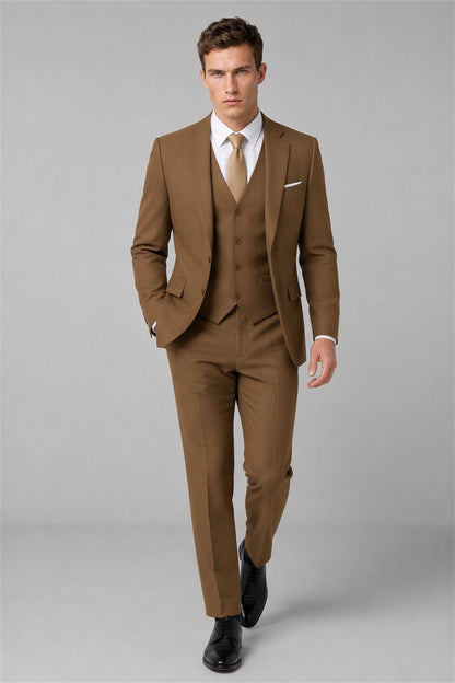 Men's Brown 3-Piece Slim Fit Suit - Walking Full Length | Savile AA0002
