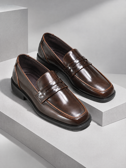 Savile PL0019 Men's Glazed Brown Leather Penny Loafers - Stepped Architectural Display View
