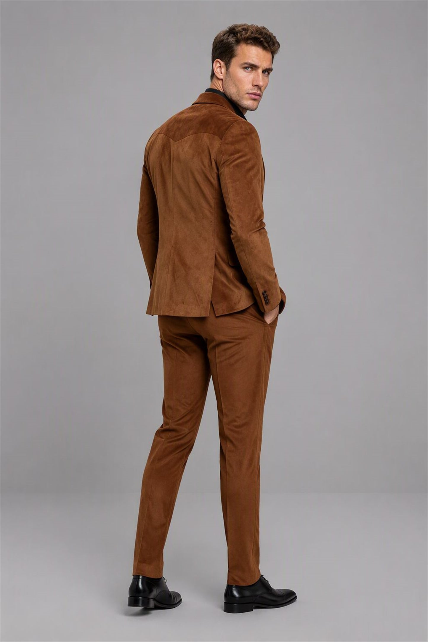 Men's Brown Velvet Contrast Blazer - Back View | Savile AA0001