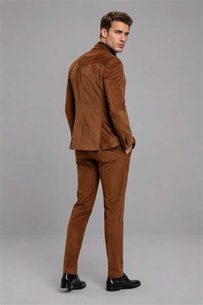 Men's Brown Velvet Contrast Blazer - Back View | Savile AA0001