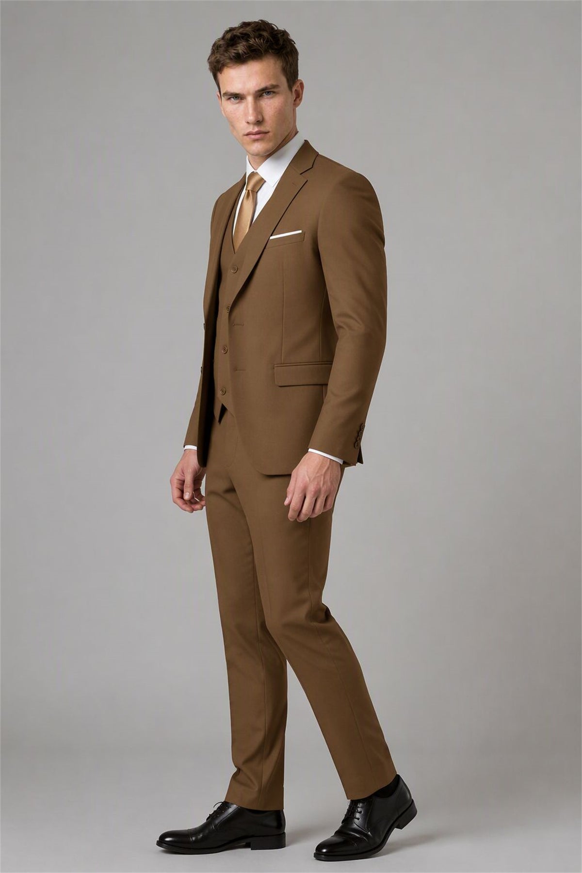 Men's Brown 3-Piece Slim Fit Suit - Back View | Savile AA0002