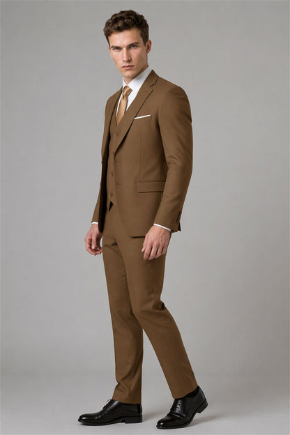 Men's Brown 3-Piece Slim Fit Suit - Back View | Savile AA0002