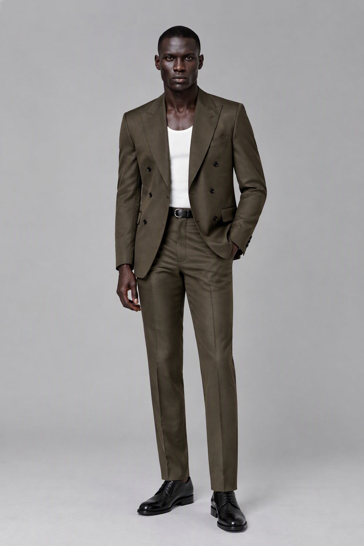 Savile Men's Olive Brown Green Tailored 2-Piece Suit - Full Length Front View