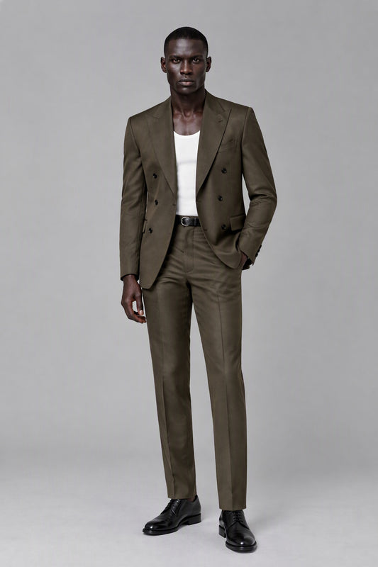 Savile Men's Olive Brown Green Tailored 2-Piece Suit - Full Length Front View