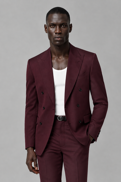Savile Men's Burgundy Double Breasted Slim Fit 2-Piece Suit Set – Blazer & Trousers | Wedding Gala Formal - Burgundy - Burgundy_01