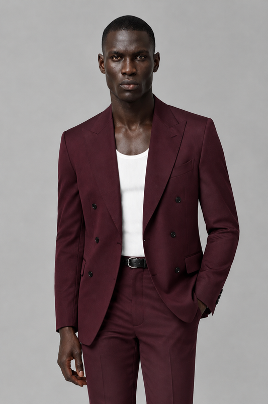 Savile Men's Burgundy Double Breasted Slim Fit 2-Piece Suit Set – Blazer & Trousers | Wedding Gala Formal - Burgundy - Burgundy_01