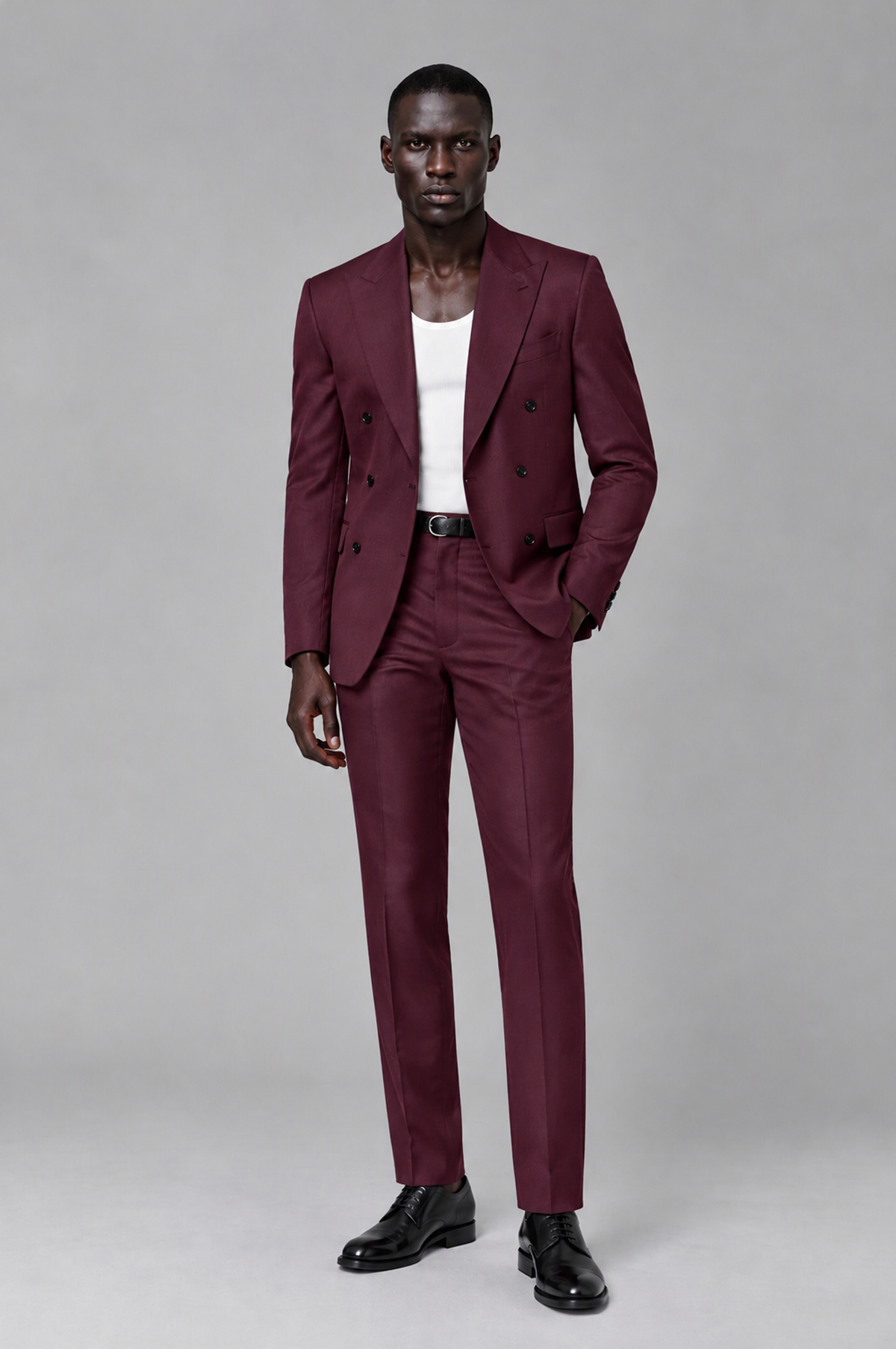 Savile Men's Burgundy Double Breasted Slim Fit 2-Piece Suit Set – Blazer & Trousers | Wedding Gala Formal - Burgundy - Burgundy_02