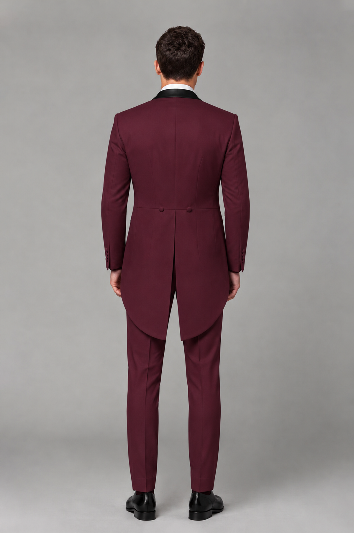 Savile Burgundy 3-Piece Tailcoat Tuxedo Suit with Black Peak Lapel - Burgundy - Burgundy_03