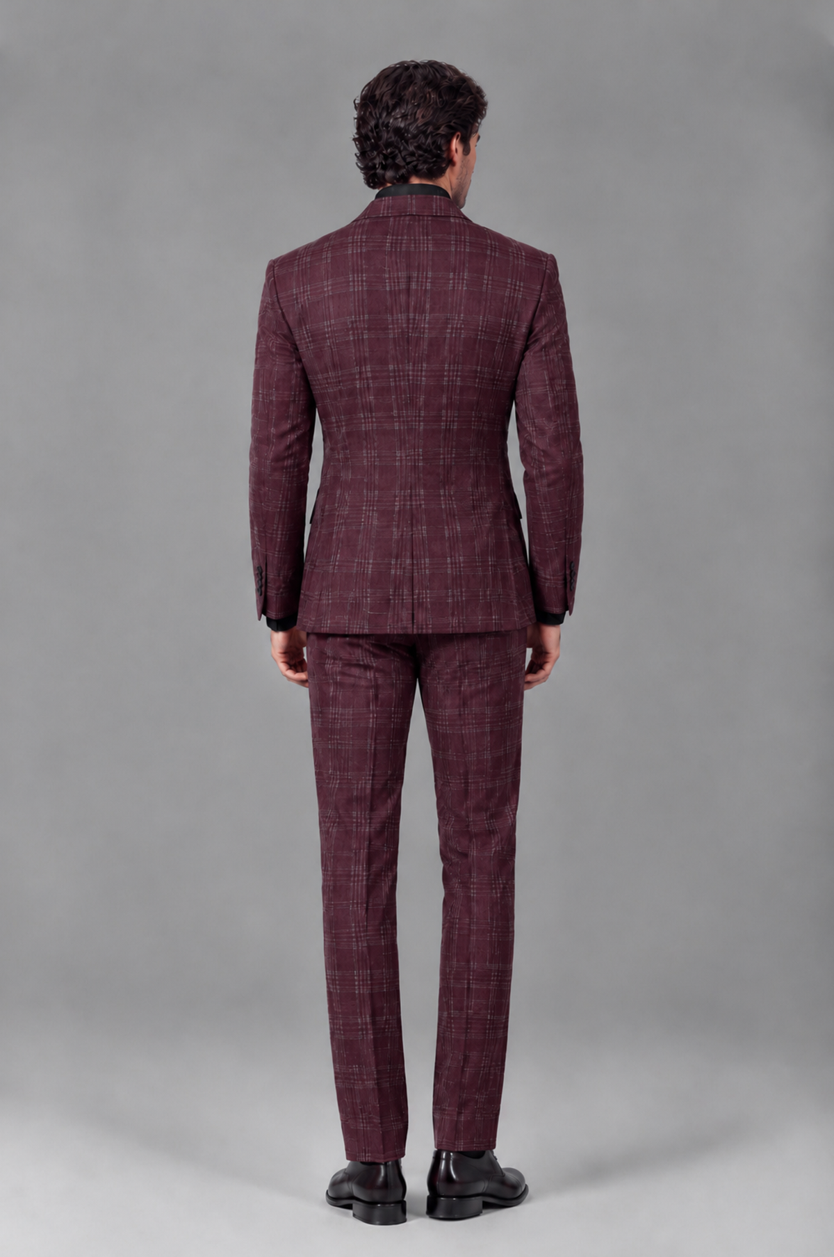 Savile Men's Rust Plaid 2-Piece Double-Breasted Suit – Peak Lapel Slim-Fit Jacket & Trousers Set - Burgundy - Burgundy